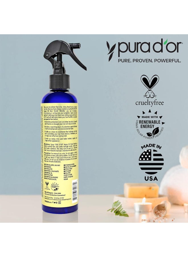 PURA D'OR 8 Oz Argan Oil Heat Shield Protectant Spray with Select Organic Ingredients, Protects Up To 450º F From Flat Iron & Hot Blow Dry, Leave-In, Define & Shine Dry & Damaged Hair - Image 5